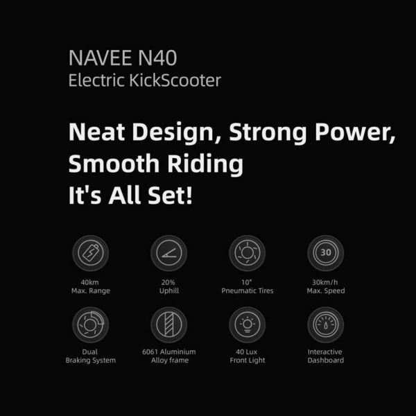 Navee N40 Smart Electric Kickscooter w  3 Year Extended Warranty on Sale