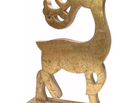 7 W X 8.5 H Gold Wooden Reindeer Figurine Online Hot Sale